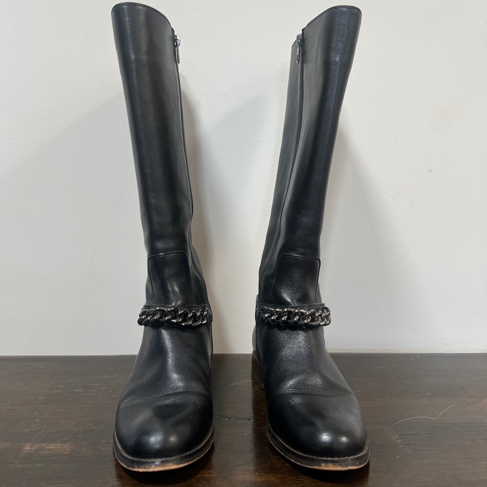 SOLD ON Depop! Coach “Mabel” | Y2K Black Leather Chain Harness Riding Boots